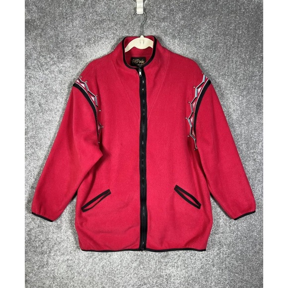 Bob Mackie Wearable Art Oversize Full Zip Fleece Jacket Womens Large Embroidered - Picture 1 of 14